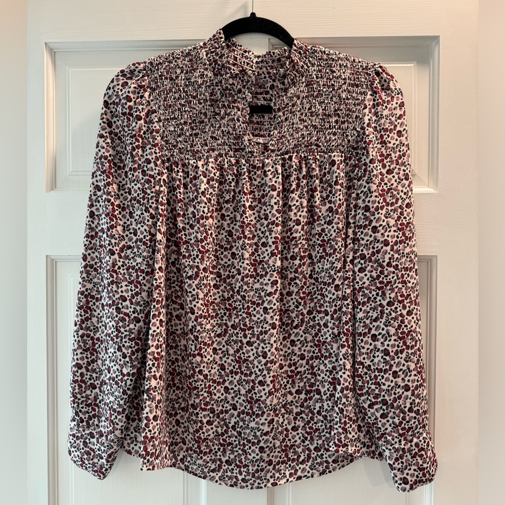 Nanette Lepore Smocked Pink Dotted Blouse